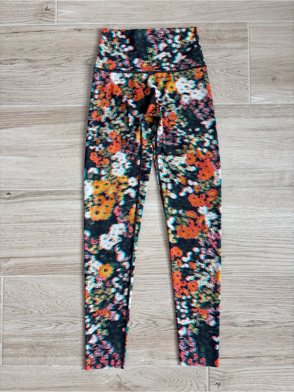 High-Waist Floral Print Leggings in Black and Orange